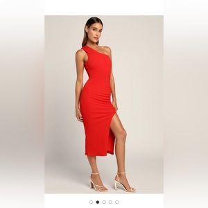 Lulus Centered on Style Red One-Shoulder Bodycon Midi Dress red size medium m